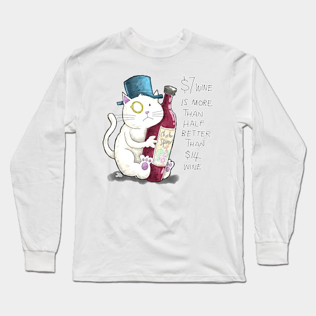 Dapper Cat - Seven dollar wine Long Sleeve T-Shirt by johnnybuzt